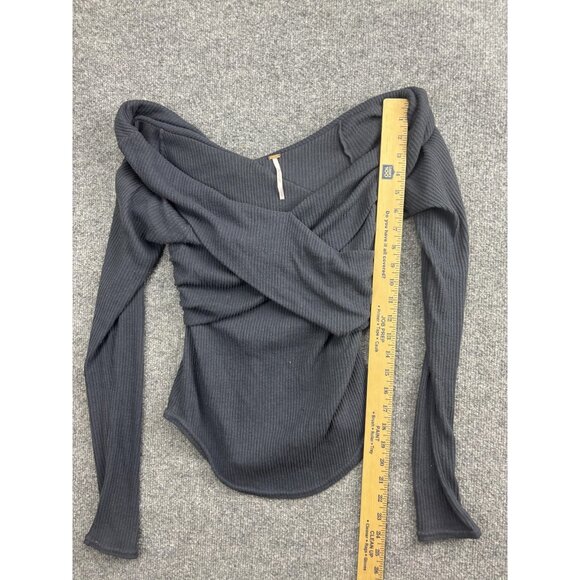 Free People Shirt Womens XS Gray Ribbed Off Shoulder Long Sleeve Stretch Top - Picture 3 of 6